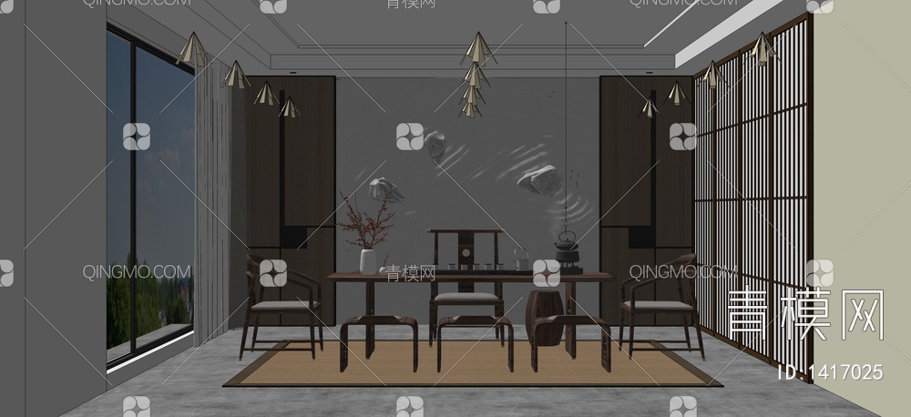 家居茶室茶桌椅组合SU模型下载【ID:1417025】