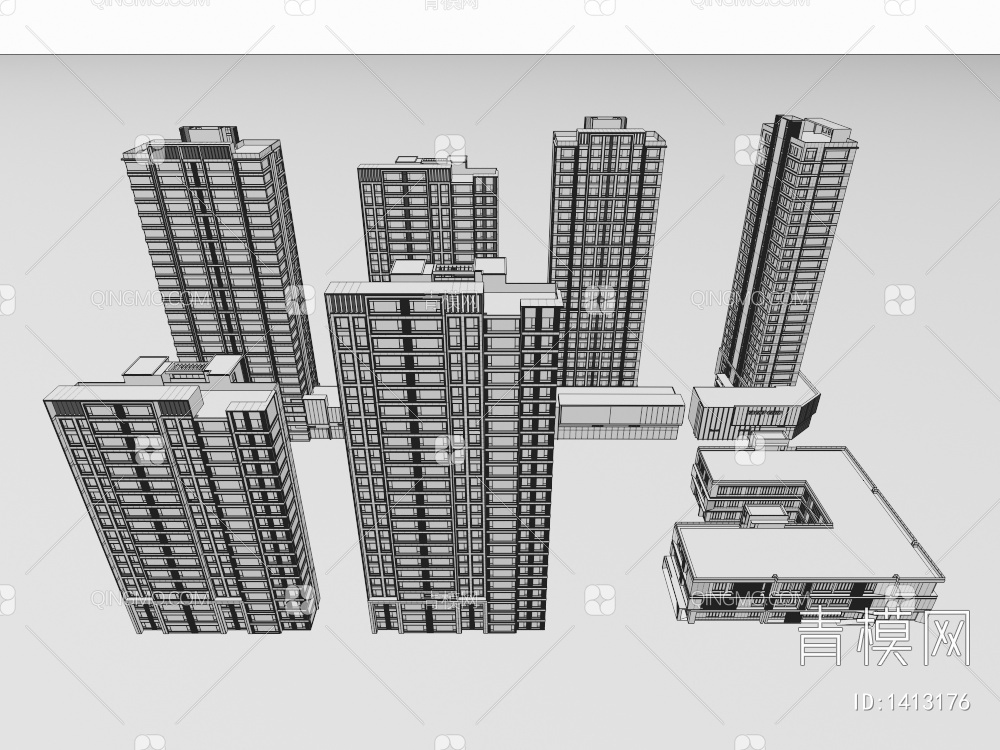住宅  建筑配楼3D模型下载【ID:1413176】