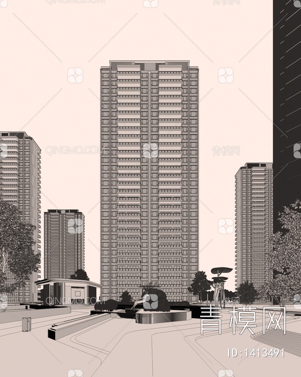 高层住宅场景3D模型下载【ID:1413491】