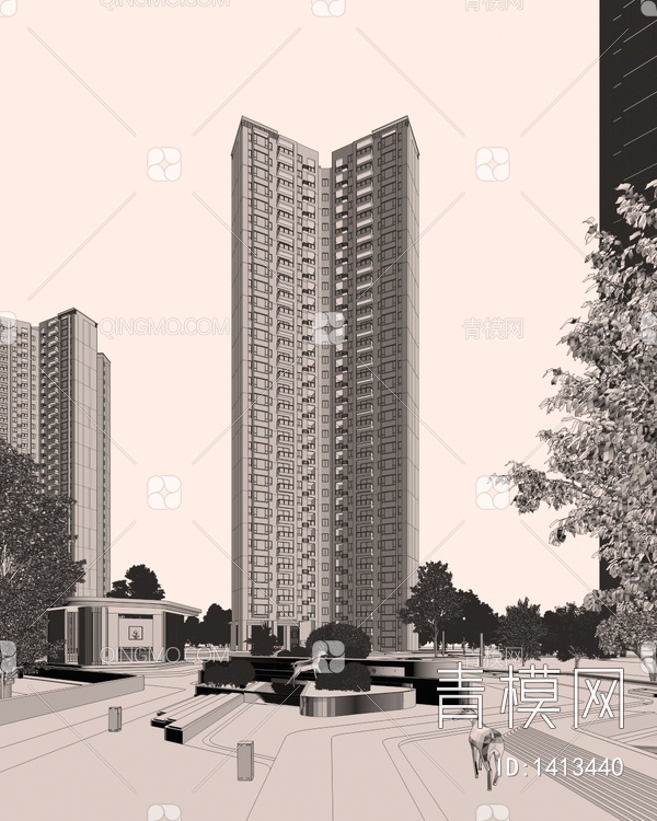 高层住宅场景3D模型下载【ID:1413440】
