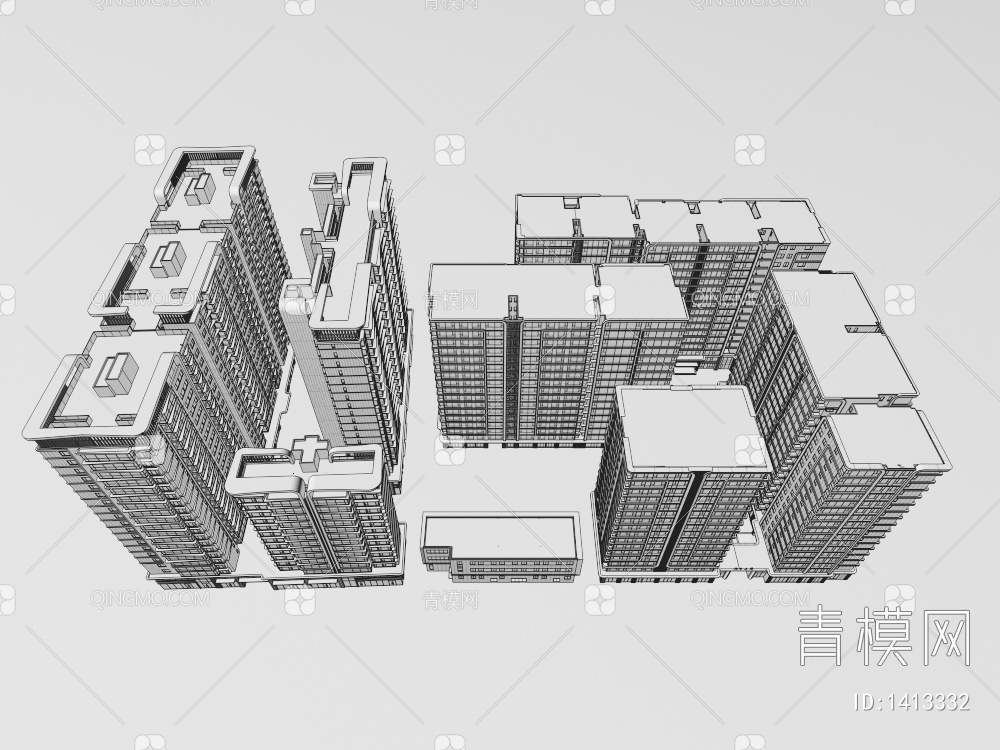 住宅  建筑配楼3D模型下载【ID:1413332】
