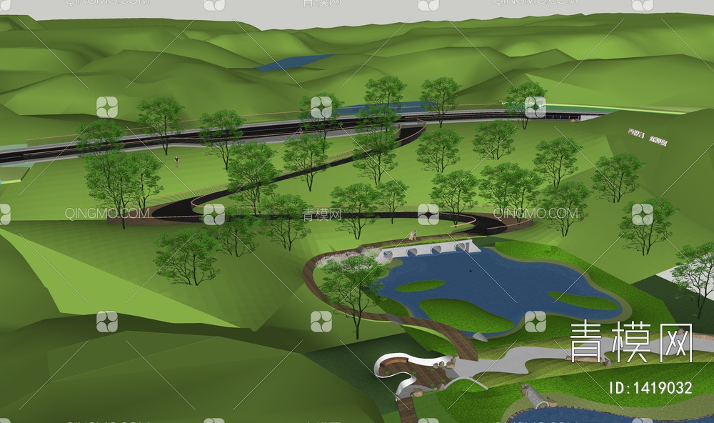 台地景观 沟谷景观 市政公园 曲线坡道SU模型下载【ID:1419032】