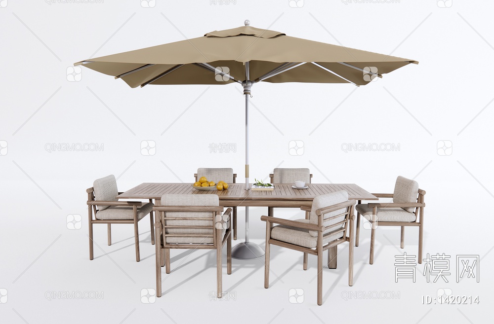 户外桌椅 餐桌椅 太阳伞桌椅 庭院桌椅SU模型下载【ID:1420214】