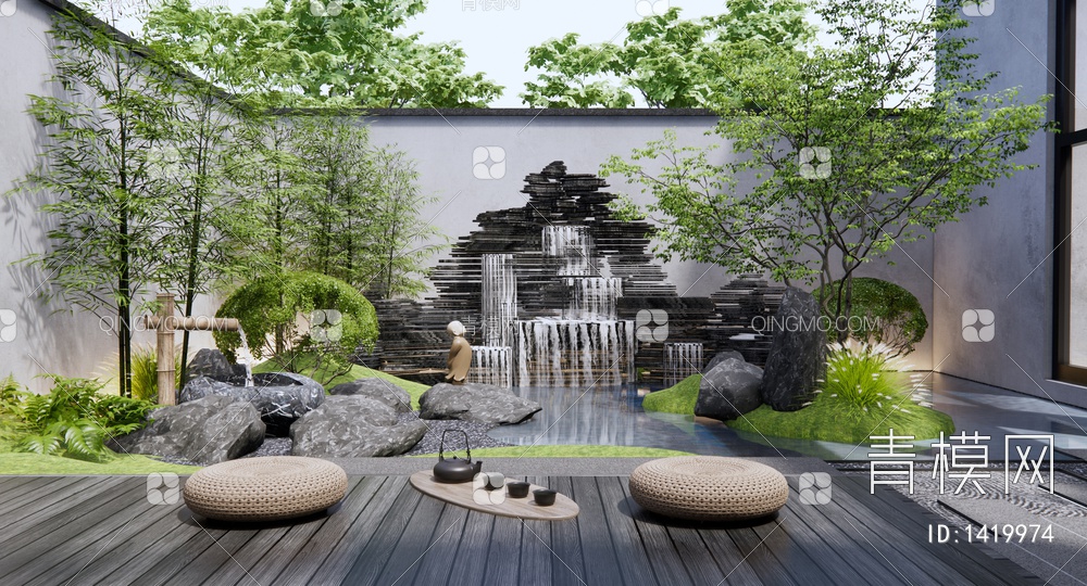 庭院假山水景3D模型下载【ID:1419974】