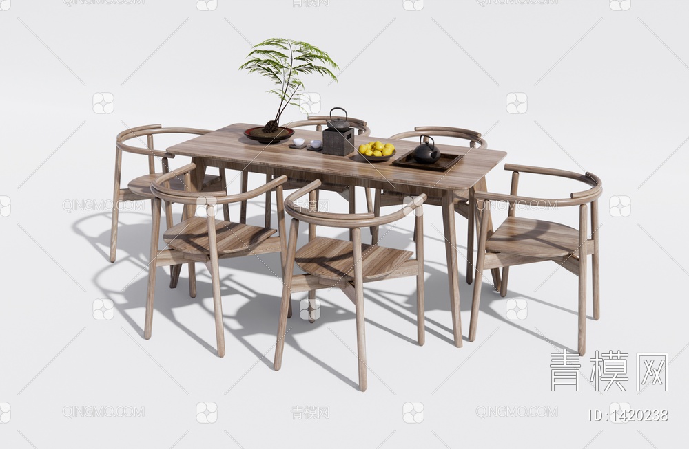 餐桌椅 茶桌椅 休闲桌椅 原木桌椅SU模型下载【ID:1420238】