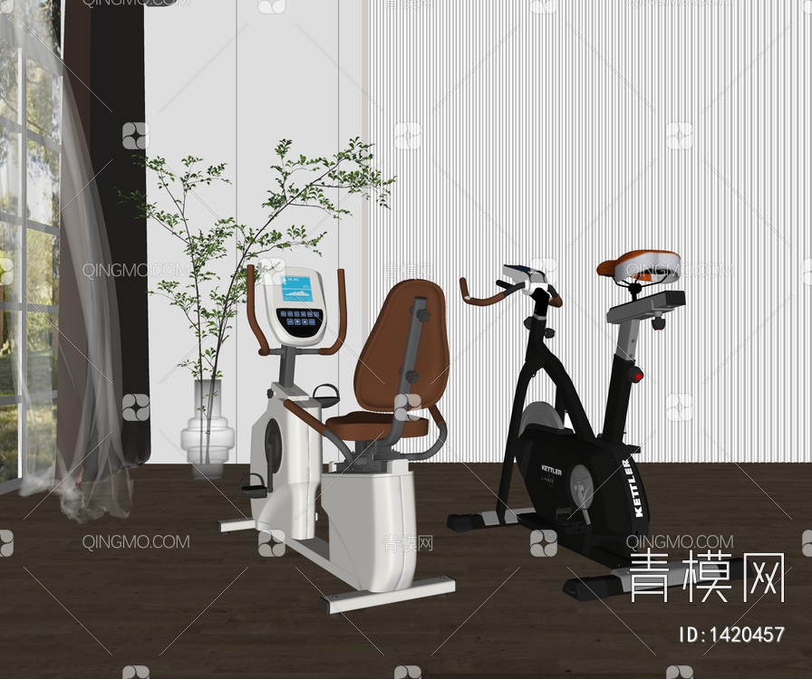 家用动感单车跑步机SU模型下载【ID:1420457】