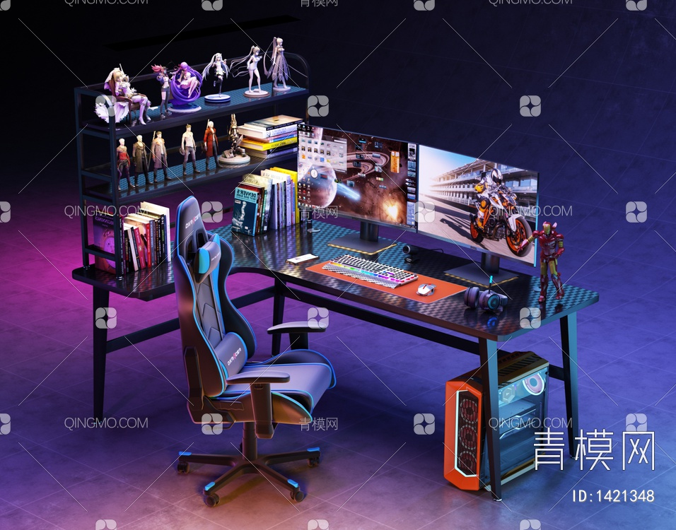 电竞电脑桌椅组合3D模型下载【ID:1421348】