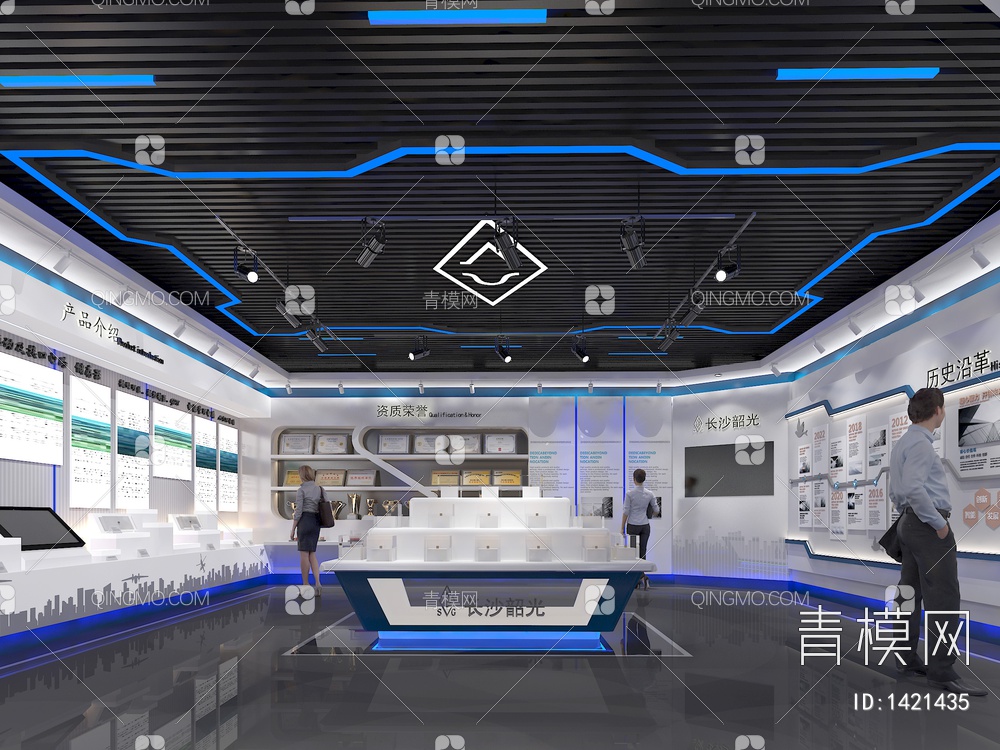 科技企业展厅 产品展示柜 荣誉墙 发展历程墙 中国地图3D模型下载【ID:1421435】