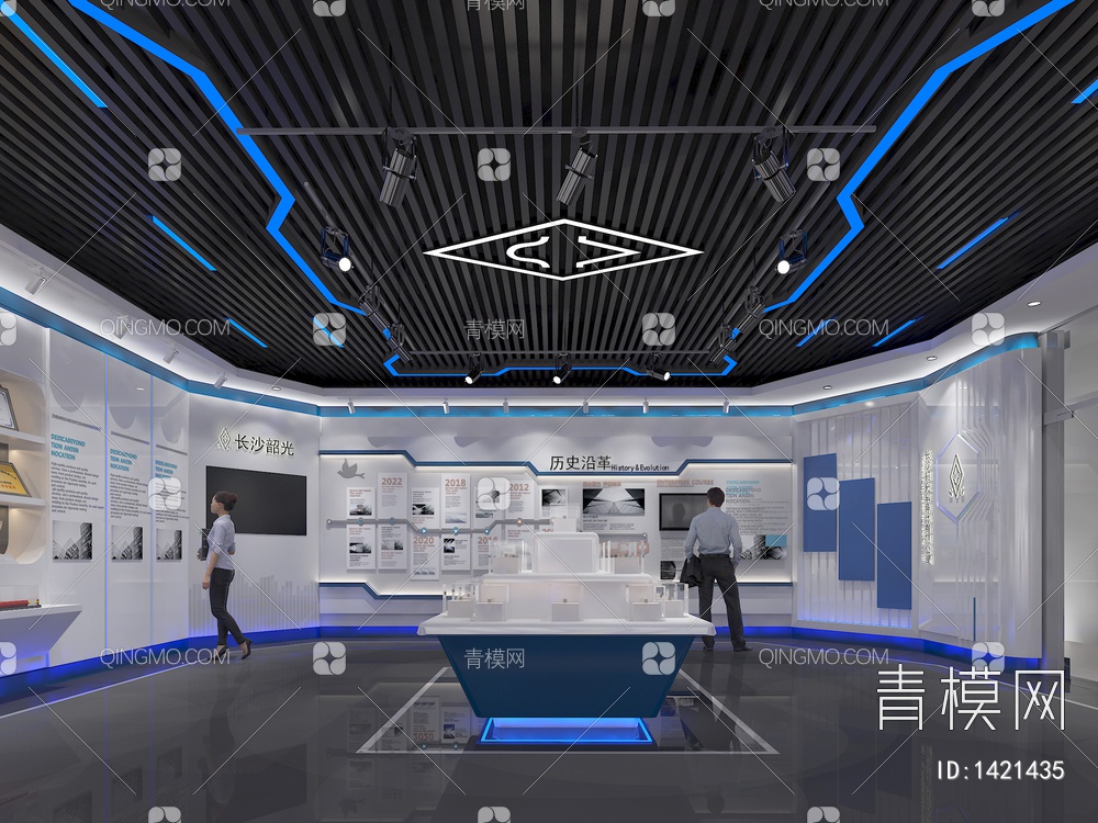 科技企业展厅 产品展示柜 荣誉墙 发展历程墙 中国地图3D模型下载【ID:1421435】