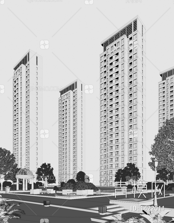 小区住宅，小区景观3D模型下载【ID:1422011】