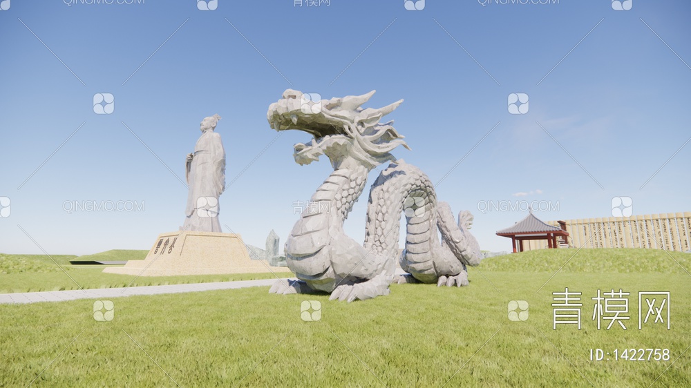 中国古代建筑小品 龙体人物雕塑古玩SU模型下载【ID:1422758】