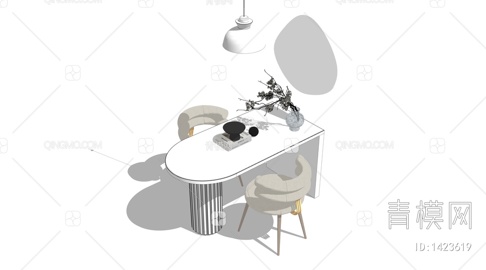 双人餐桌椅SU模型下载【ID:1423619】