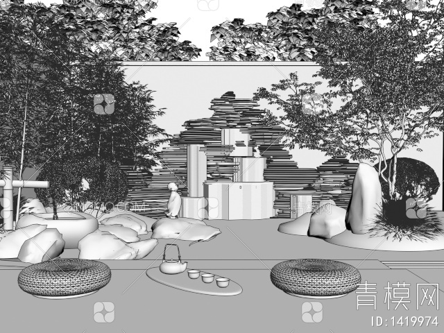 庭院假山水景3D模型下载【ID:1419974】