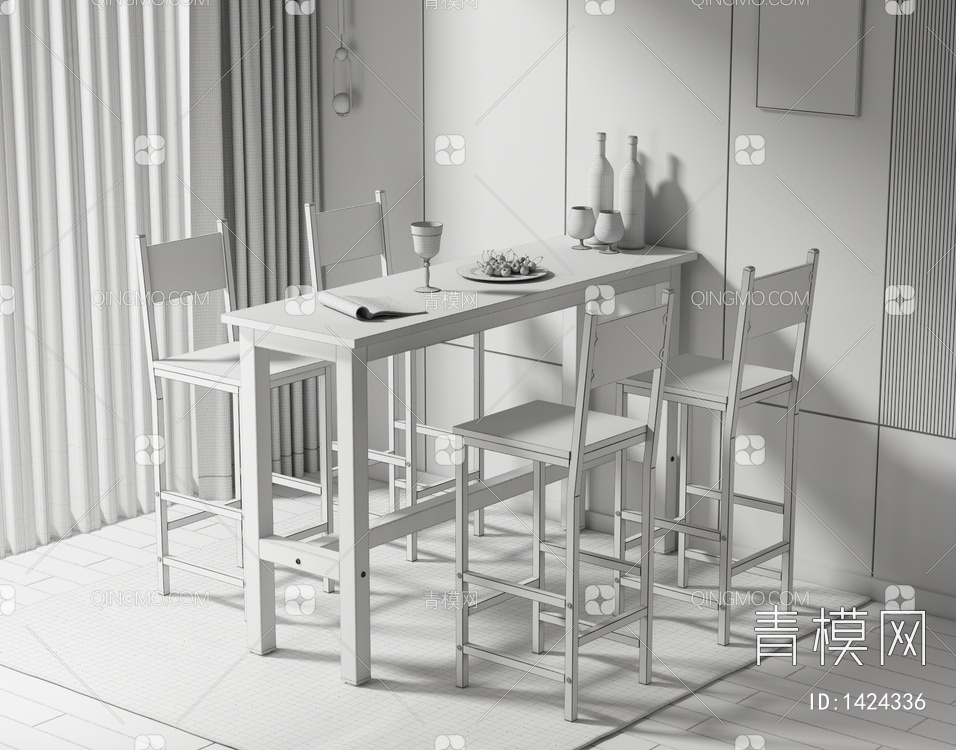 吧台吧椅组合3D模型下载【ID:1424336】