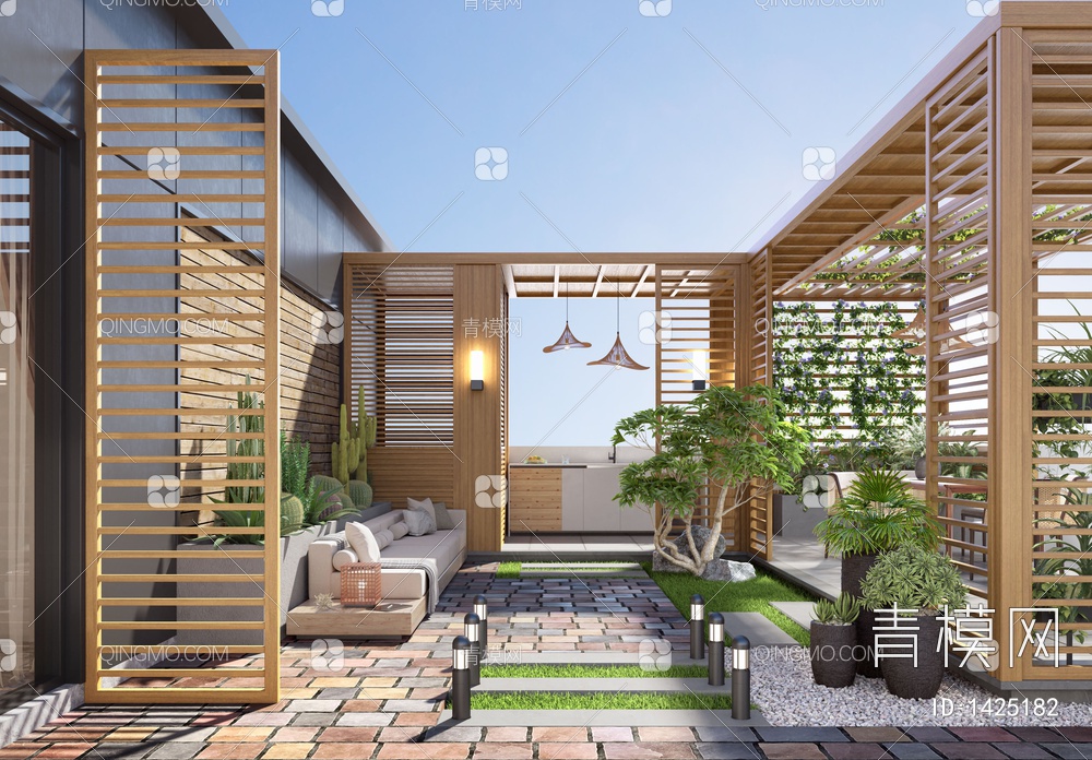 别墅屋顶花园庭院3D模型下载【ID:1425182】