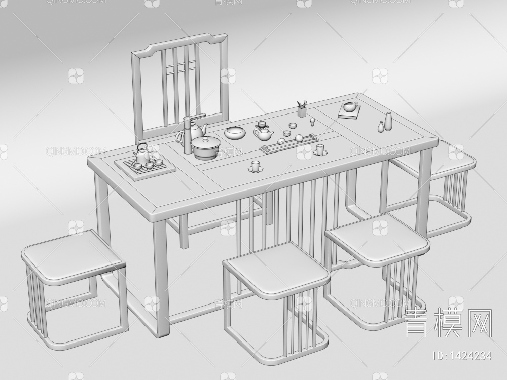 茶桌椅组合3D模型下载【ID:1424234】