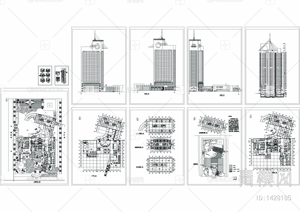 二十八层宾馆综合楼建筑方案图【ID:1428185】