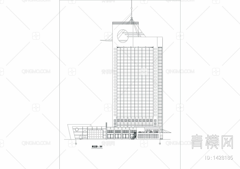二十八层宾馆综合楼建筑方案图【ID:1428185】