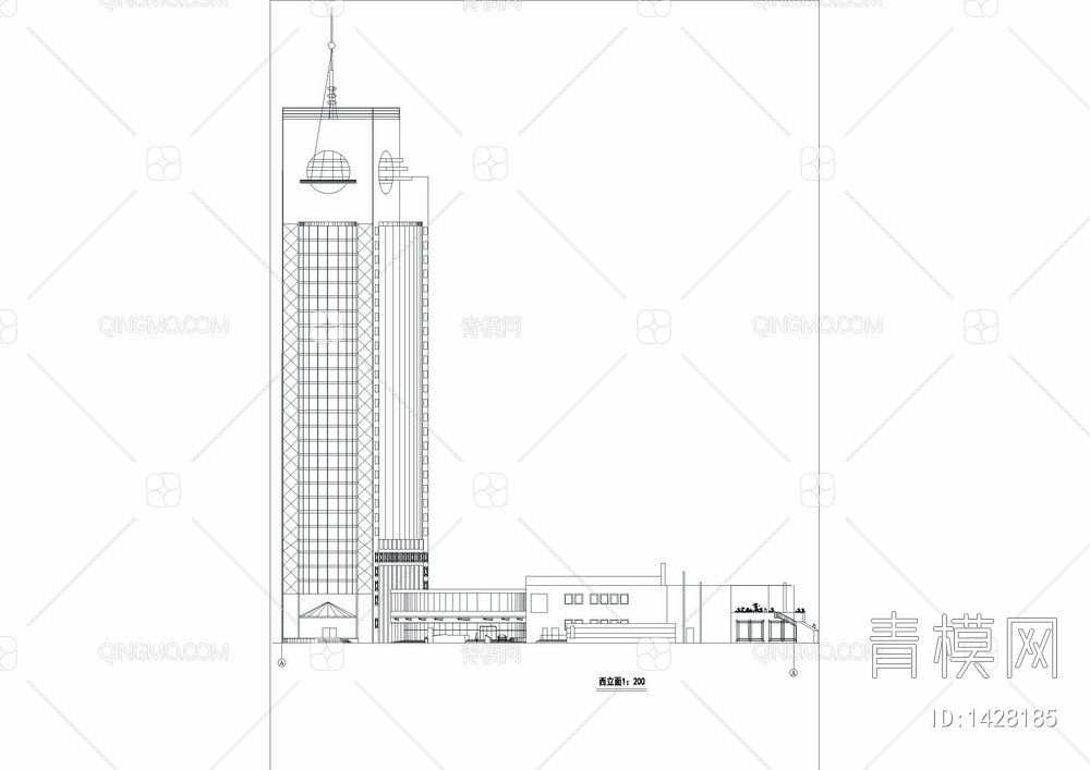 二十八层宾馆综合楼建筑方案图【ID:1428185】