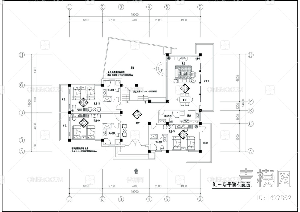 两套别墅平面施工图CAD图【ID:1427852】