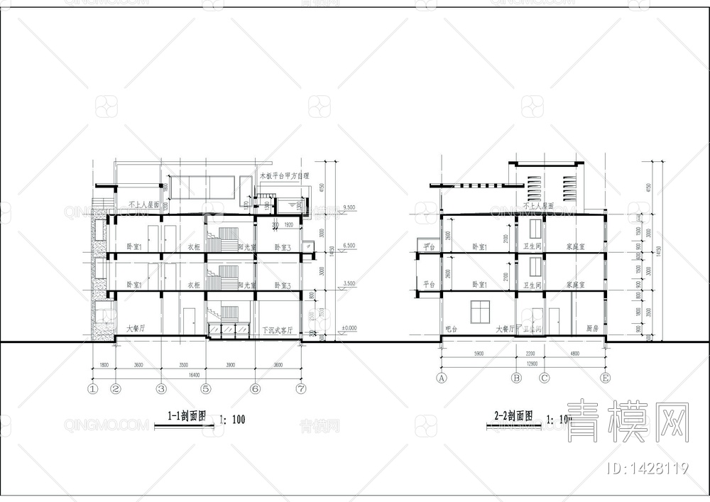 别墅建筑结构CAD图【ID:1428119】