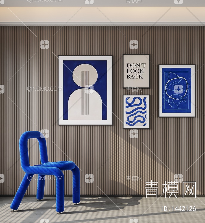 克莱因蓝装饰挂画 单椅3D模型下载【ID:1442126】