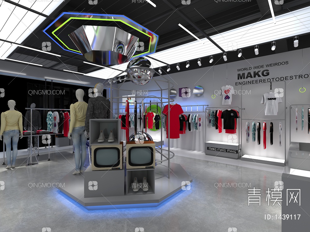 科技风潮牌男装服装店3D模型下载【ID:1439117】