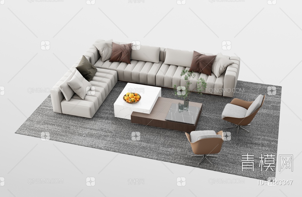 L型沙发茶几组合SU模型下载【ID:1443347】