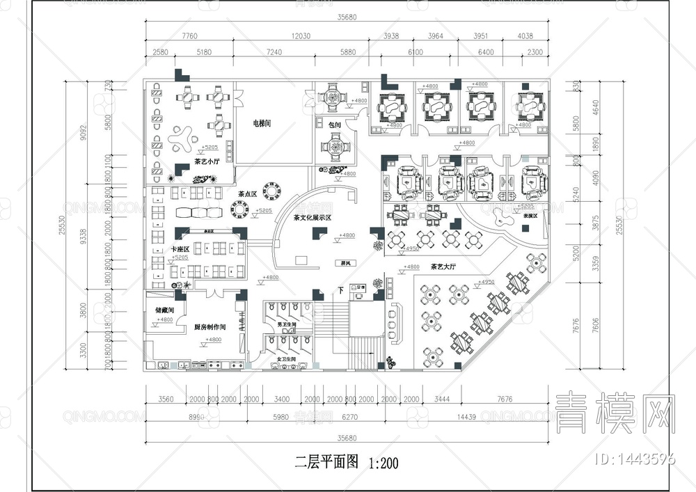 两层茶艺馆设计装修图【ID:1443596】