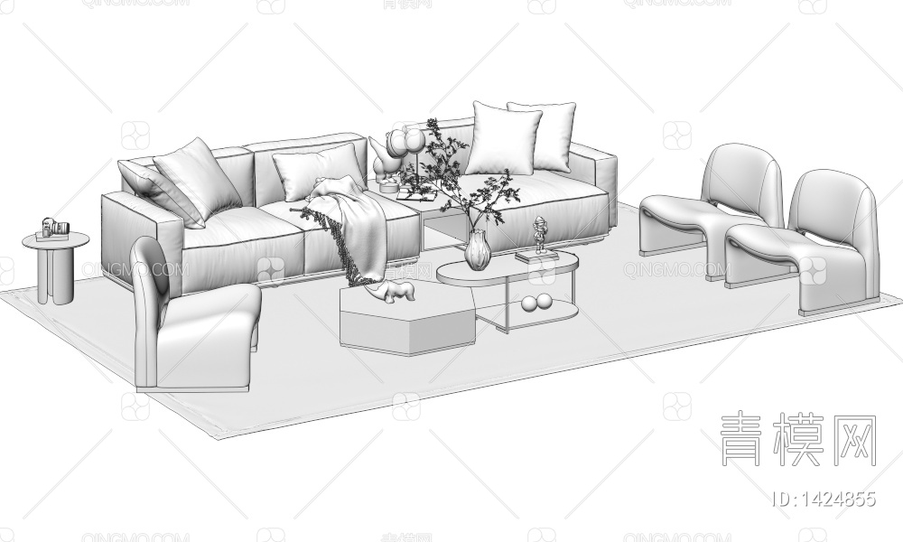 沙发茶几组合3D模型下载【ID:1424855】