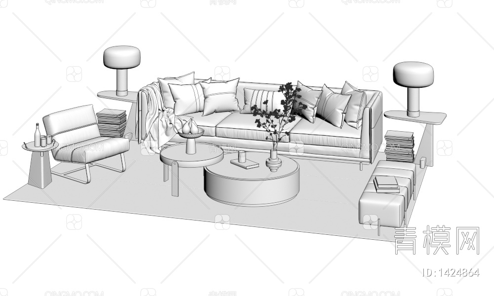 沙发茶几组合3D模型下载【ID:1424864】