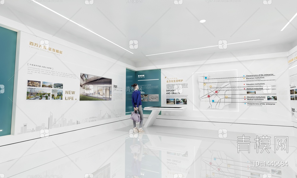房地产工法展厅 中国地图 互动触摸一体机 LED拼接大屏3D模型下载【ID:1445684】