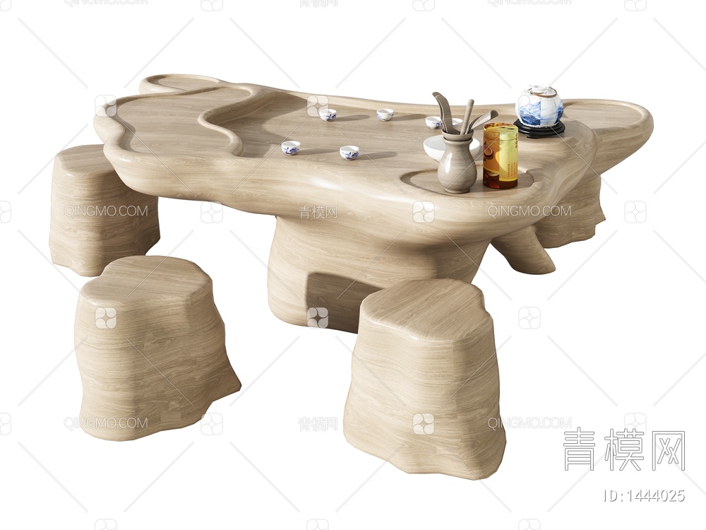异形茶桌凳组合3D模型下载【ID:1444025】