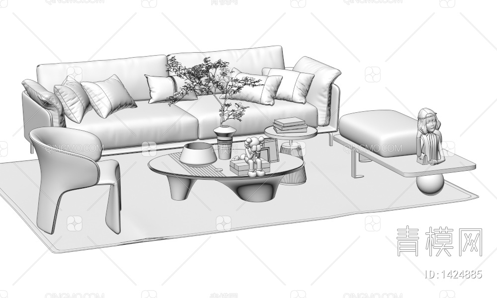 沙发茶几组合3D模型下载【ID:1424885】