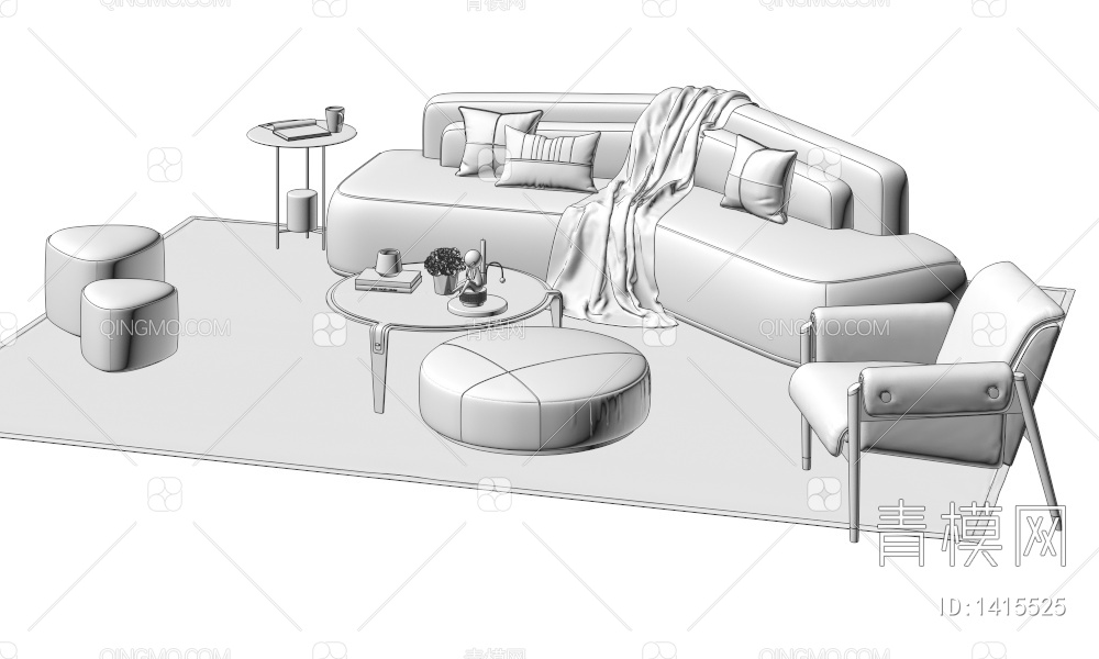 沙发茶几组合3D模型下载【ID:1415525】