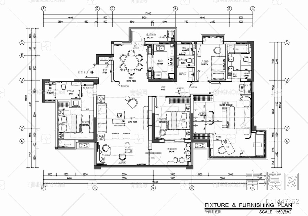 润和湘江天地样板间CAD施工图+效果图【ID:1447352】