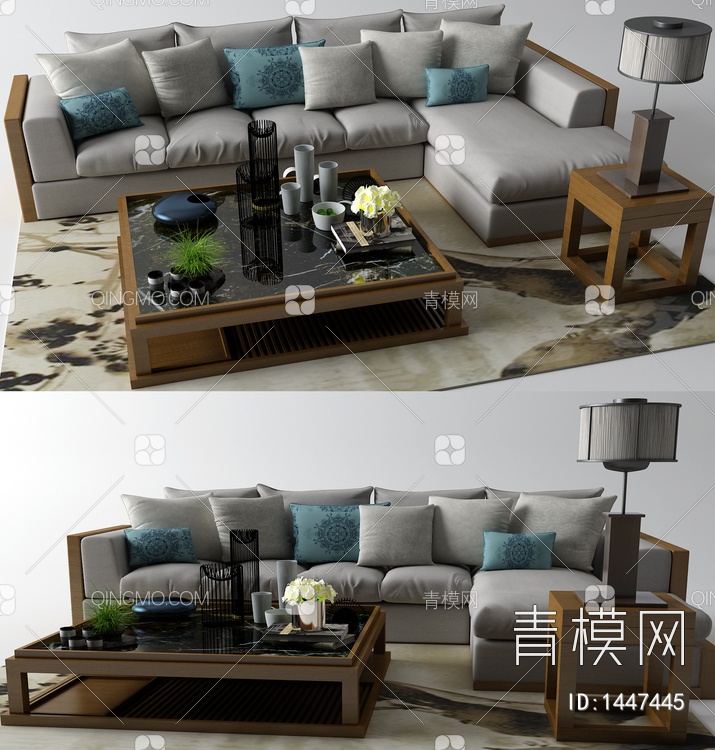 沙发茶几组合3D模型下载【ID:1447445】