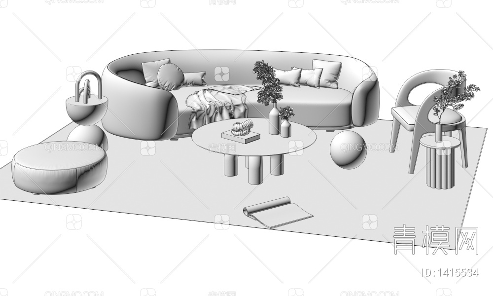 沙发茶几组合3D模型下载【ID:1415534】
