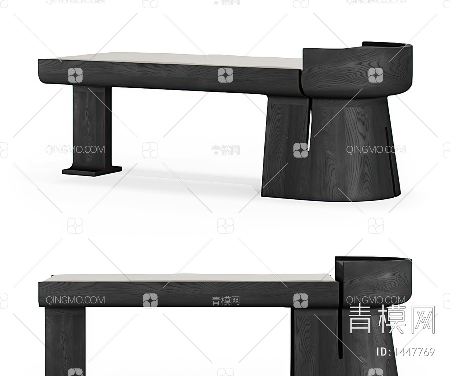 黑色木纹床尾凳3D模型下载【ID:1447769】