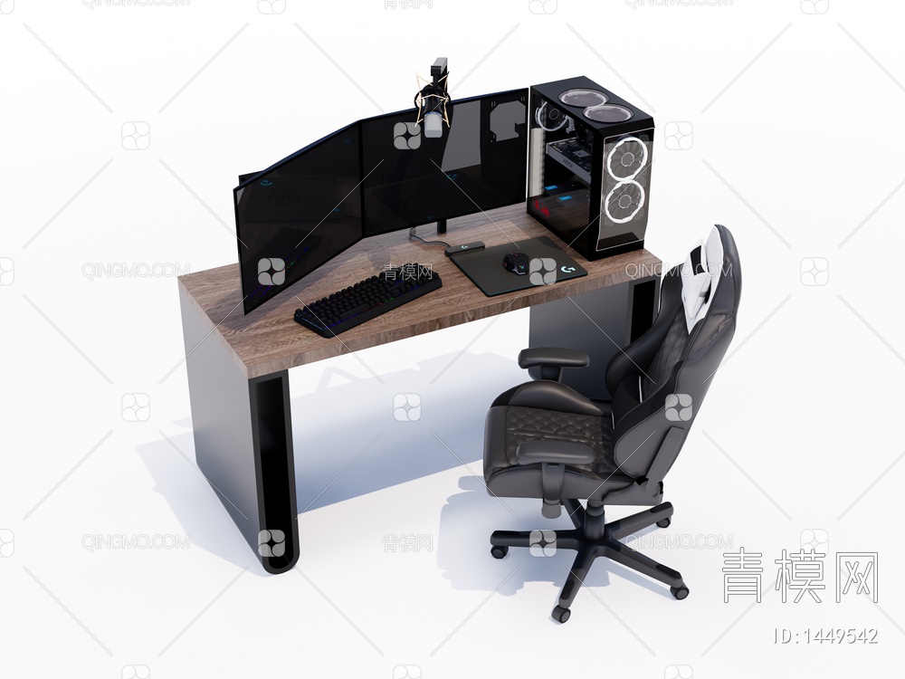 直播电脑桌椅组合SU模型下载【ID:1449542】
