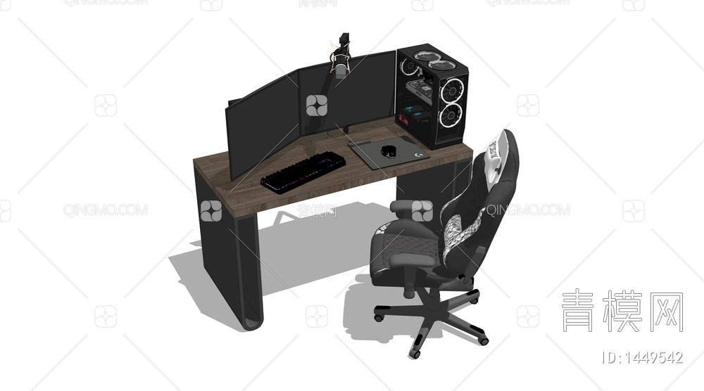直播电脑桌椅组合SU模型下载【ID:1449542】