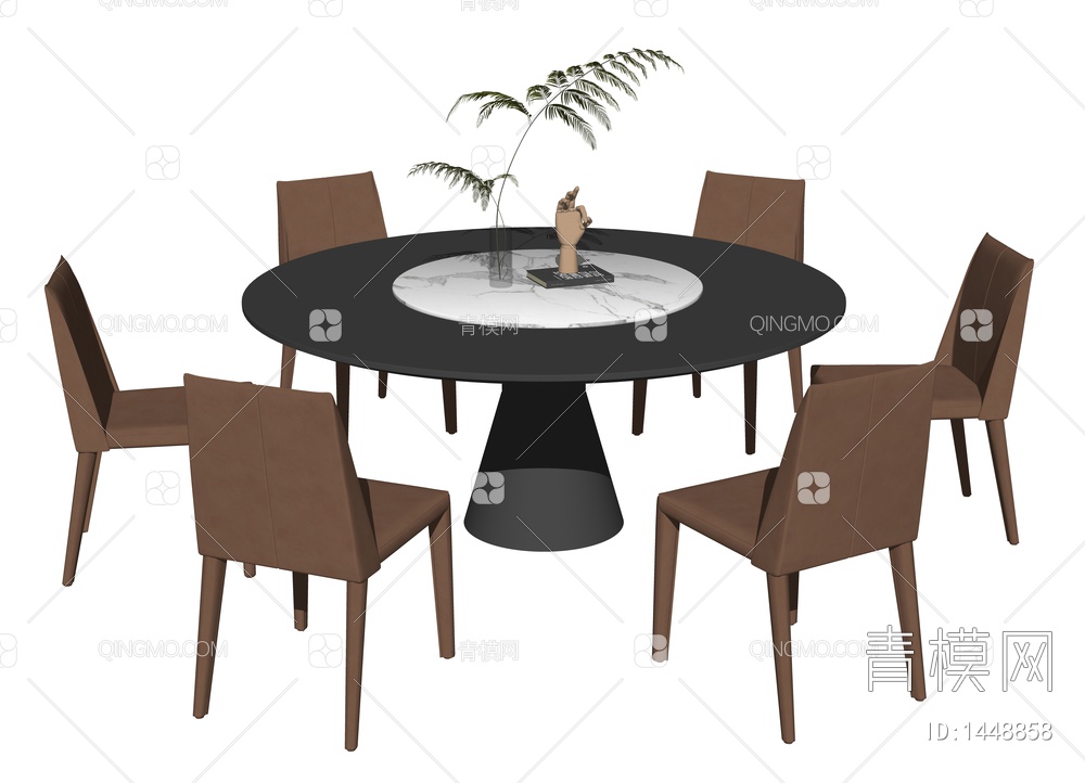 Cassina圆形餐桌 餐桌椅组合SU模型下载【ID:1448858】