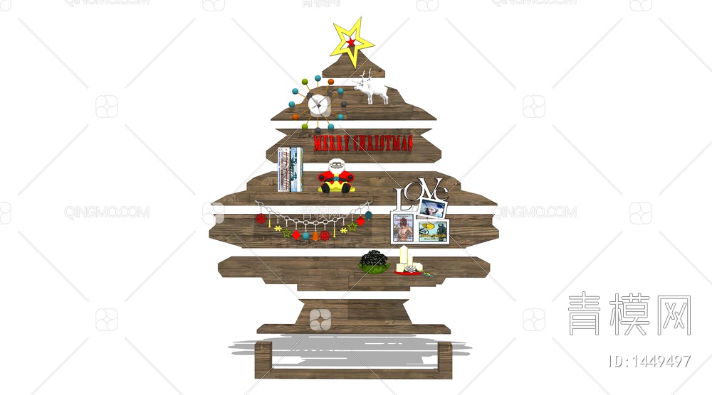 圣诞树实木墙饰挂件SU模型下载【ID:1449497】
