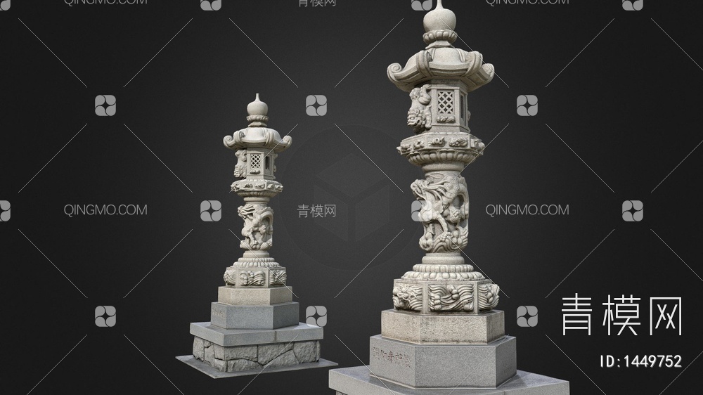 佛寺的石灯笼雕塑3D模型下载【ID:1449752】