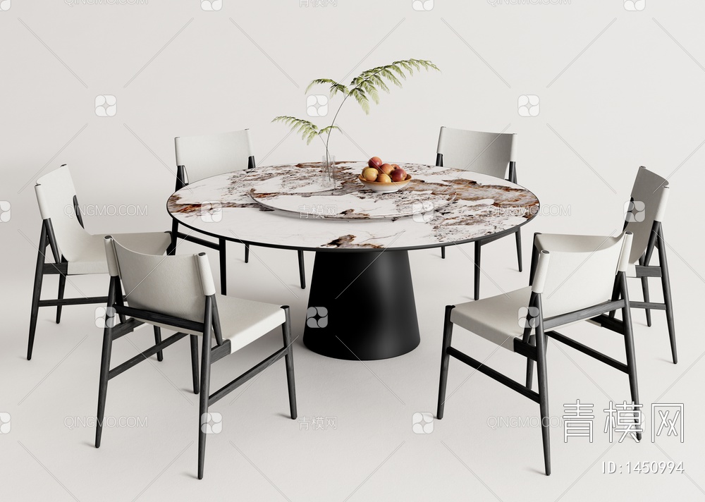 Cassina圆形餐桌椅 餐桌椅组合SU模型下载【ID:1450994】