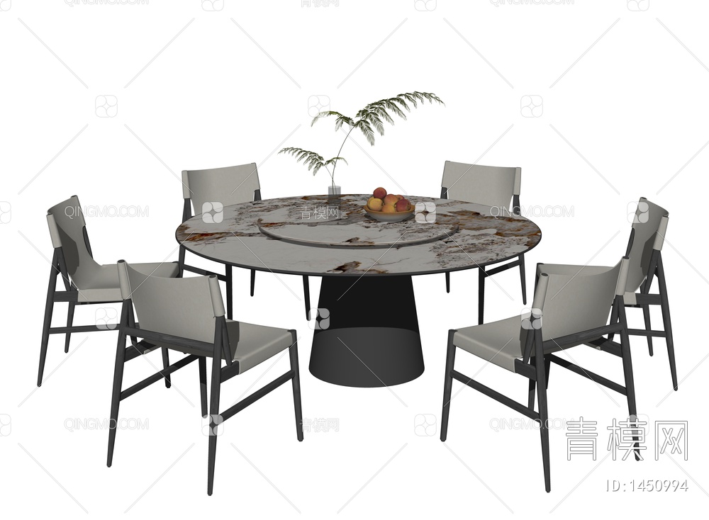 Cassina圆形餐桌椅 餐桌椅组合SU模型下载【ID:1450994】