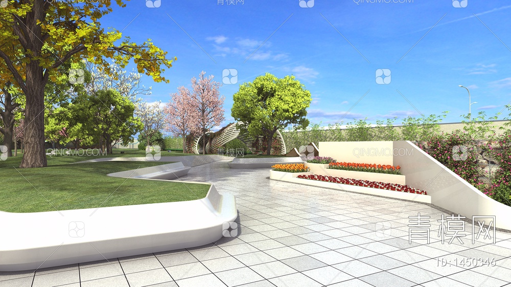 公园景观，植物小景，植物景观 全模渲染3D模型下载【ID:1450346】