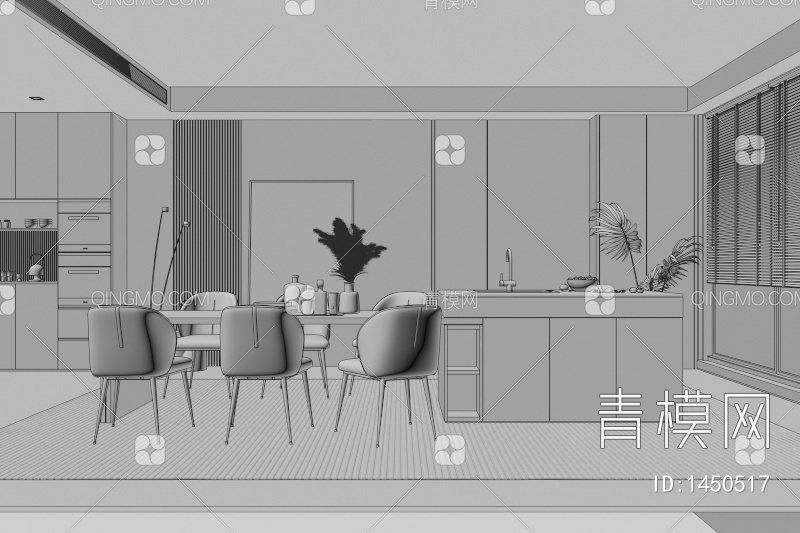 餐厅 餐桌椅 餐厅 画 落地灯 电视墙 餐厅 奶油风餐厅3D模型下载【ID:1450517】