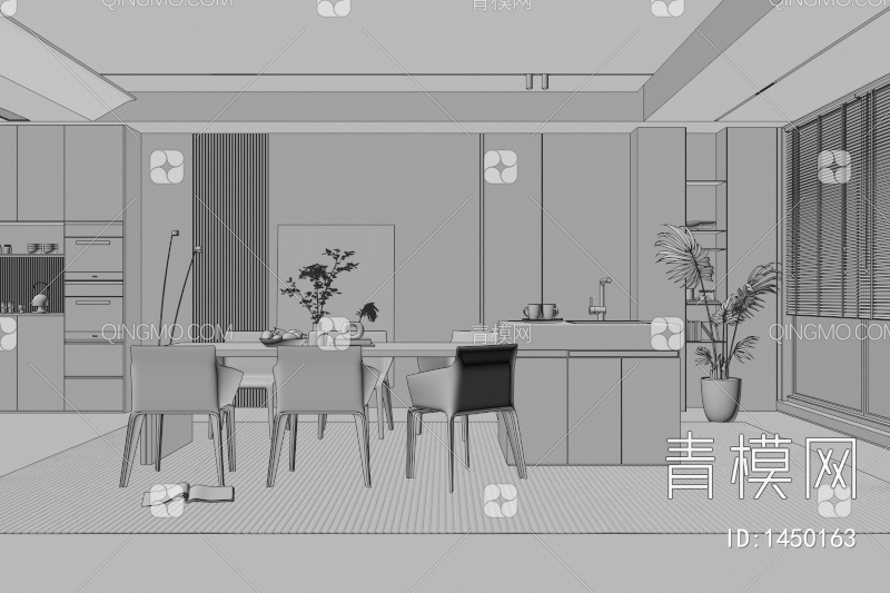 餐厅 餐桌椅 餐厅 画 落地灯 电视墙 餐厅 吧台3D模型下载【ID:1450163】