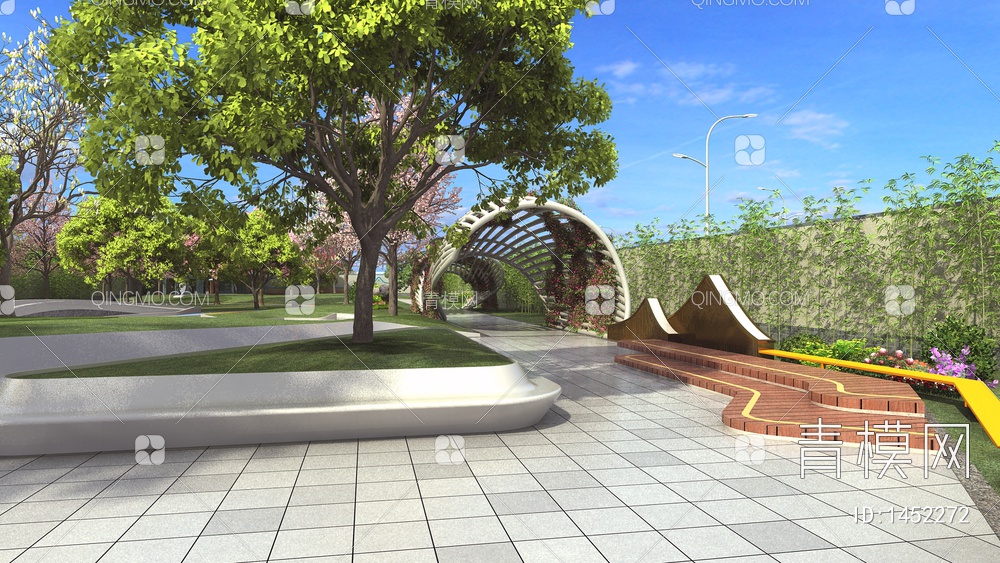 公园小景 植物景观 全渲染 三维动画3D模型下载【ID:1452272】